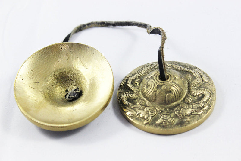 Tingsha/Tibetan Meditation Bell/Finger Cymbals with free Silk Case by Nepalese Handicraft Zone (Bronze)