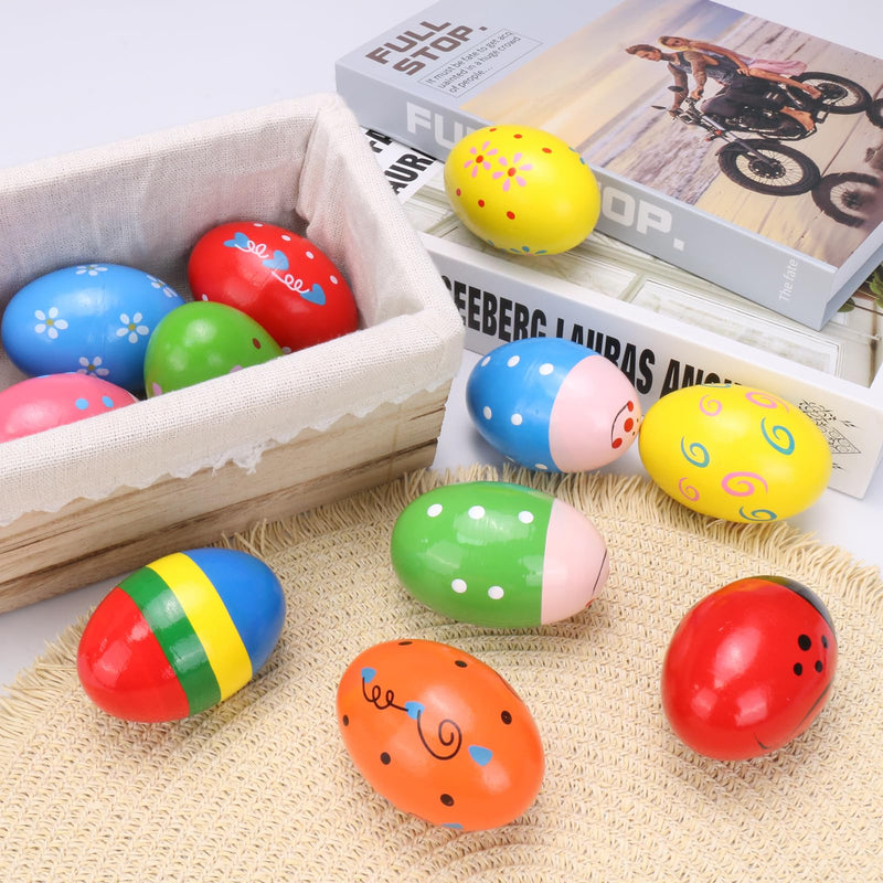 [AUSTRALIA] - Wooden Colorful egg shaker for children's Hand Percussion Shakers instruments pieces random patterns Easter Halloween props (Multicolour 18 PCS) Multicolour 18 Pcs 
