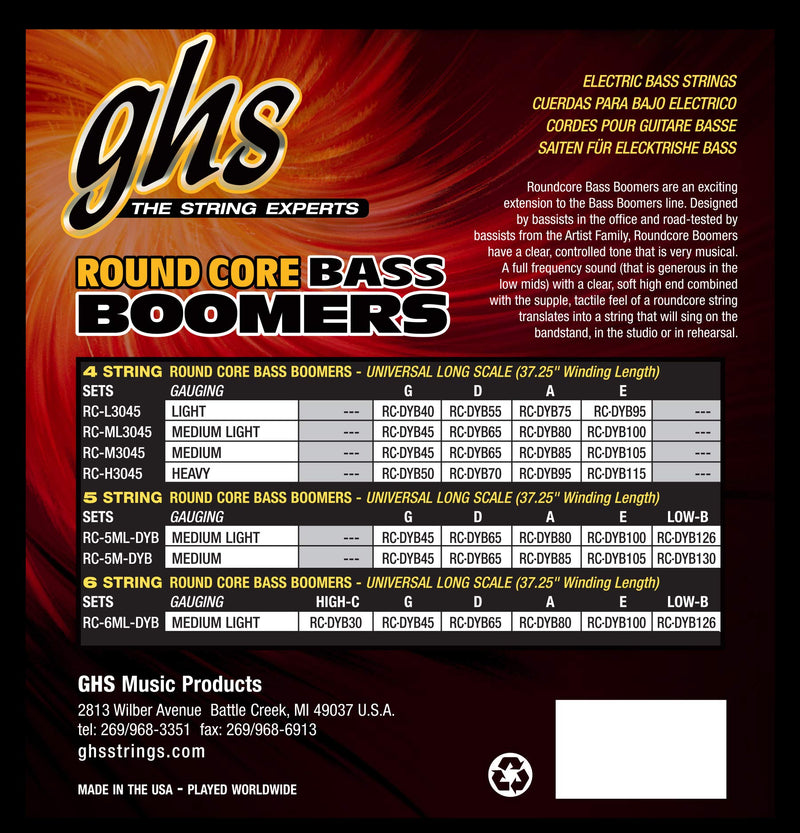 GHS Strings RC-H3045 Round Core Bass Boomers, 4-Set, Silver, Heavy Gauge, 50-115 (37.25" Winding)