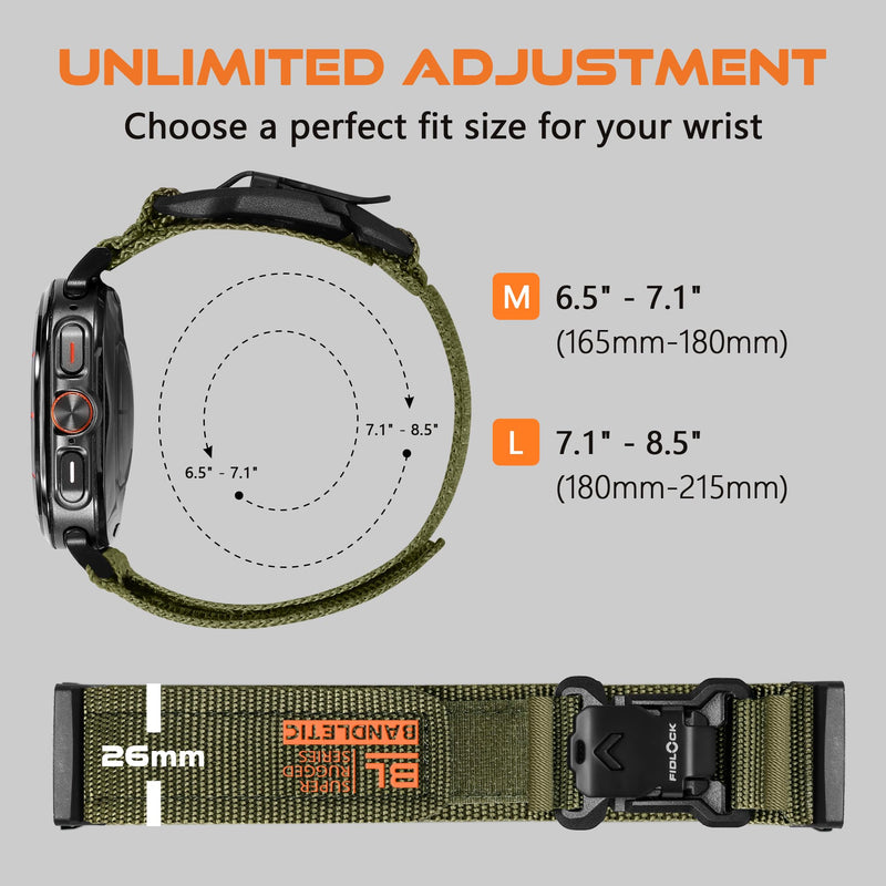 Bandletic Outdoor Band Compatible with Samsung Galaxy Watch Ultra 2/1 47mm | Soft Nylon Sport Bands with Magnetic Fidlock V-Buckle Replacement Straps for Galaxy Watch Ultra 2/1 47mm Men 2026 2025 2024 ArmyGreen Medium