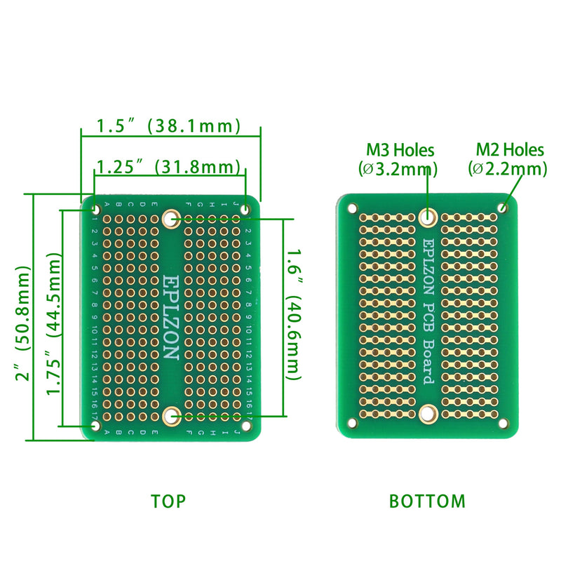 EPLZON Prototype Board Solderable Breadboard Double-Sided PCB Circuit Board for Welding, DIY Electronic Items, Green (Pack of 10) 10 Pieces, Green