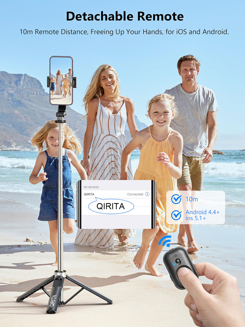 [AUSTRALIA] - Selfie Stick & Phone Tripod, All in 1 Selfie Stick Tripod with Remote, Phone Travel Tripod Stand for Video Recording, Live Streaming, Photograph, Group Photo, Vlog Compatible with All Cellphones 52in-Stainless Steel Pole 
