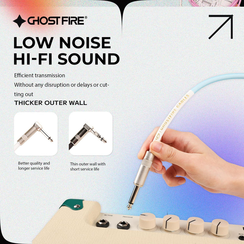 GHOSTFIRE 18.6FT 1/4 Inch Right Angle Instrument Cable High Performance Cable for Electric Guitar, Bass Guitar, and Pro Audio (Light Blue) light blue