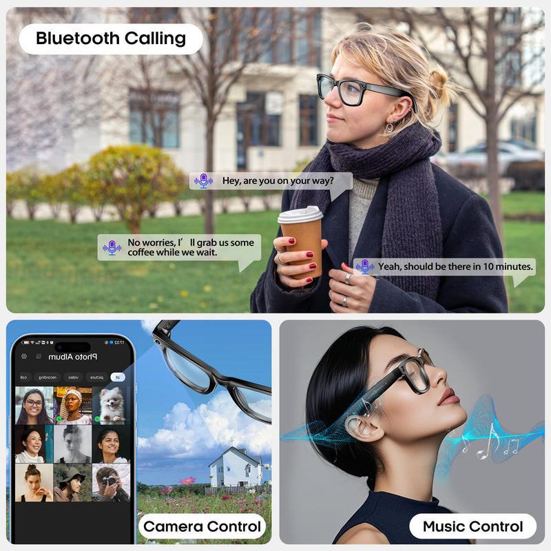Yowow BIT AI Smart 4K Camera Glasses,HD 1080P Videos,Ultra-Wide Anti-Shake, Vlog Recording, AI Translation, AI Voice Assistant, Open Ears, Wi-Fi Transmission, Music Control (Sunglasses)