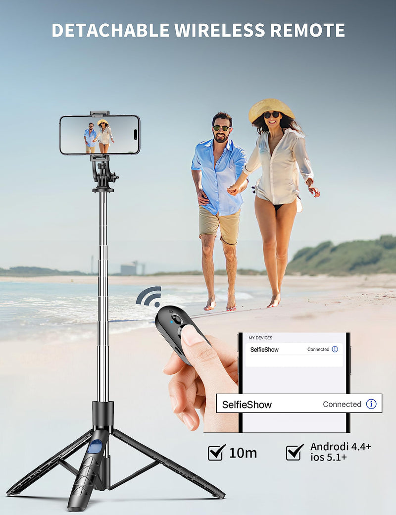71" Phone Tripod & Selfie Stick, All in One Extendable Cell Phone Tripod with Wireless Remote, Tripod Stand for iPhone & Travel Tripod 360° Rotation Compatible with iPhone Android Phone, Camera Black