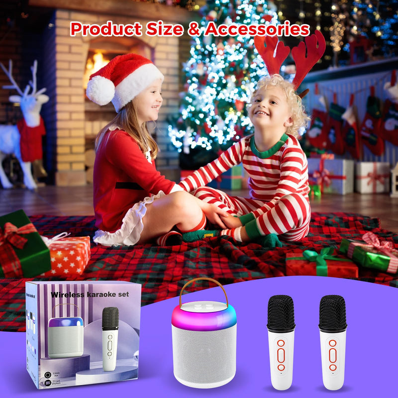 Kids Karaoke Machine, Portable Bluetooth Speaker with 2 Wireless Microphones, Dynamic Lights Karaoke Machine for Kids, Birthday Party Home, Outdoor(White)