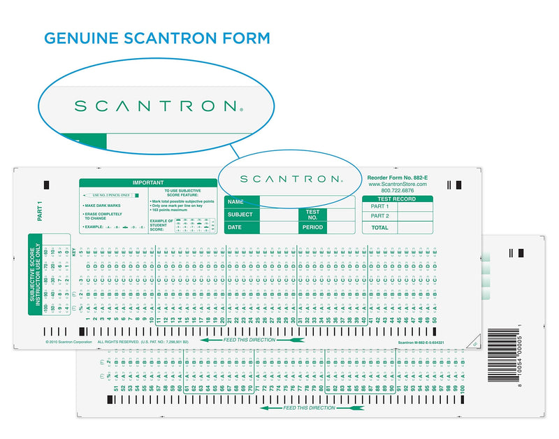 Official Scantron Brand 882-E Answer Sheet (50 Pack) 50 Pack