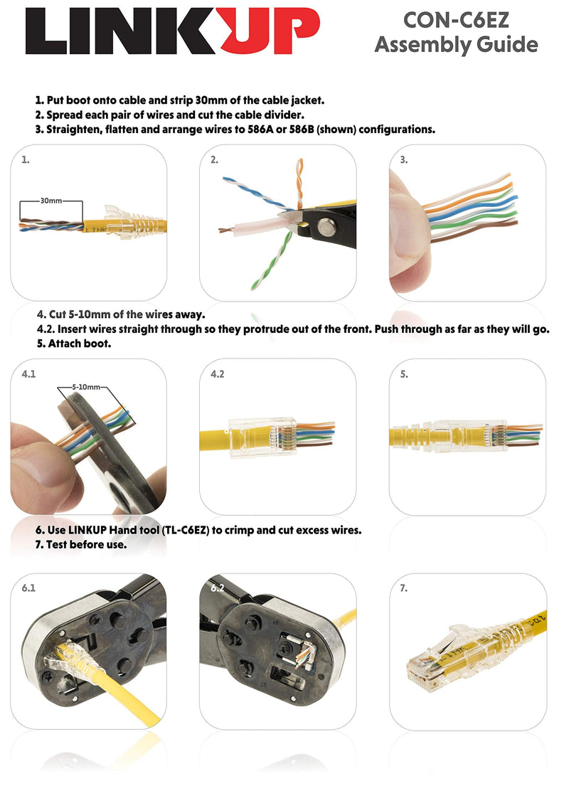 LINKUP Cat6 RJ45 Pass-Through Plugs | 105-Pack, Gold | shielded modular termination, tool-free, gold-plated, for solid and stranded Ethernet cable EZ Through Plugs - 105 pcs