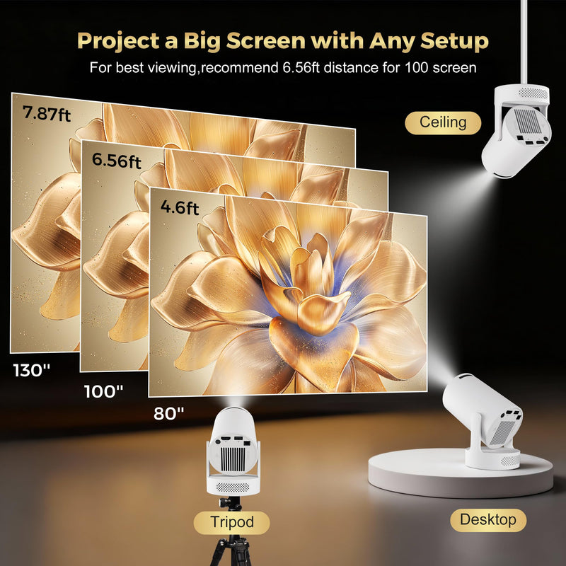 [AUSTRALIA] - Mini Projector with Wifi and Bluetooth, 4K Portable Projector with 5W Speaker, Auto Vertical Keystone&180 Rotatable, 200Ansi Moive Proyector for Outdoor Bedroom 300 Ultra 