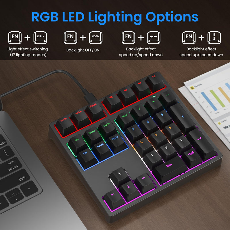 Gurjot Mechanical USB Wired Numeric Keypad, Black | Color Backlit, 21 Key Numpad, For Laptop Desktop Computer PC