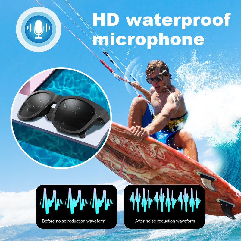 TnoxHD Smart Glasses, Bluetooth Sunglasses with Speakers, Wireless Audio Glasses for Men Women Black B