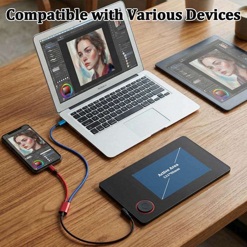 IMAGE Portable Graphics Drawing Tablet 8.9 * 5.3 Inch with 8192 Levels Battery-Free Pen and 1 Magic Circle 4 Hot Keys, Compatible with Windows/Mac/Android for Painting, Design & Online Teaching