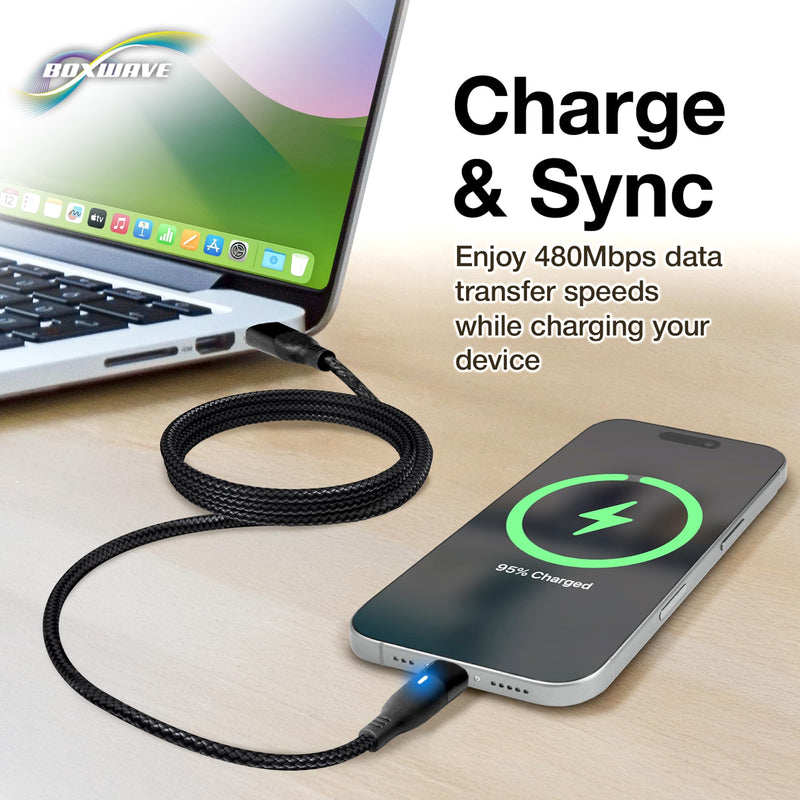 BoxWave Cable Compatible with Elikliv EDM4 Coin Microscope (4.3 in) - MagnetoSnap PD AllCharge Cable (100W), Magnet Charging Braided USB Type-C Micro - Jet Black