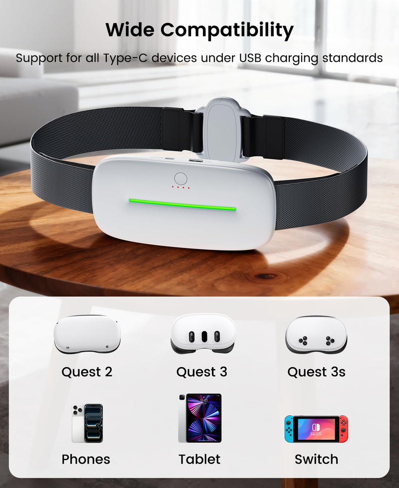 Battery Pack for Meta Quest 2/3/3S, 12000mAh Battery with Magnetic Adjustable Belt, 20W Fast Charging, Belt Battery for Extended 7H VR Gaming