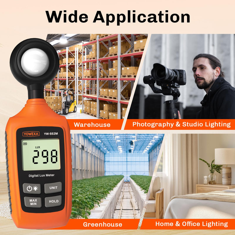 [AUSTRALIA] - Digital Light Meter, 0-200,000 Lux (0-20,000 Foot Candles), Backlight, Max/Min, Data Hold, Lux/Fc Unit Switch, for Plants, Office, Indoor Lighting, and More 