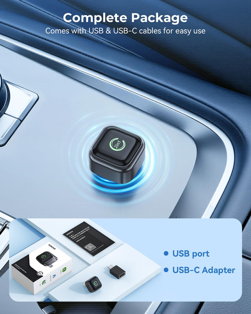 Wireless CarPlay Adapter, Convert Wired to Wireless, 2-in-1 CarPlay & Android Auto, Mini Plug & Play, Fast Auto-Connect & No Latency, USB/USB-C for Cars with Built-in CarPlay & iOS 10+/Android 11+ Gunmetal Black