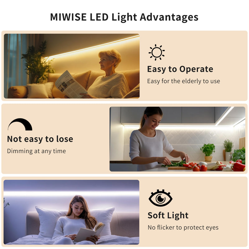 [AUSTRALIA] - MIWISE COB LED Strip Light 32.8ft/10m,CRI 90+ Daylight White 6000K High Lumen Dimmable Super Bright Flexible DC24V LED Tape Light with Controller/Dimmer,for Cabinet Home Office DIY Lighting Projects 32.8 ft 