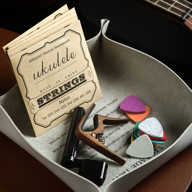 Nylon Ukulele Strings Kit,Include 5 Sets Strings,10 Pieces Ukelele felt picks,Capo and String Winder for Soprano Concert and Tenor Ukele