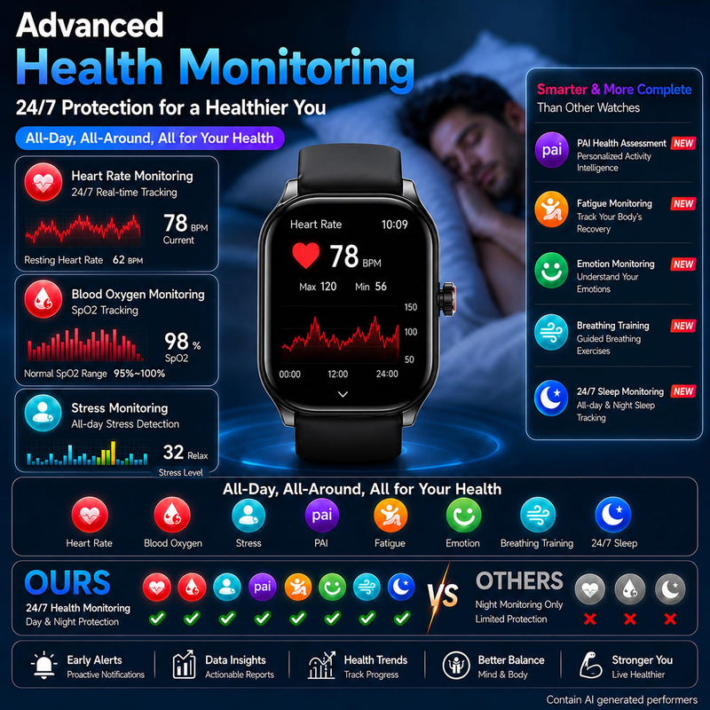 Smart Watch for Men Women Built-in GPS with AI (Answer/Make Call), 1.96" HD Display, IP68 Waterproof, Bluetooth Calls, 100+ Sport Modes, 24/7 Health Monitor, Fitness Tracker for Android iPhone Black 1.96"