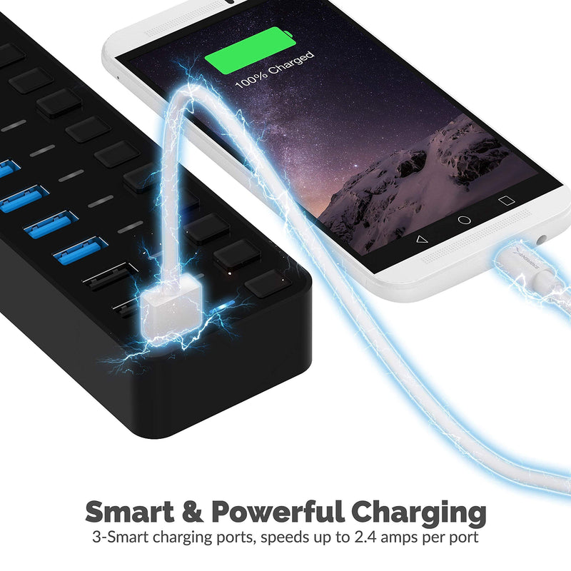 Sabrent 60W 10-Port USB 3.0 Hub + Mini Travel 2.4GHz Wireless Mouse with Nano Receiver