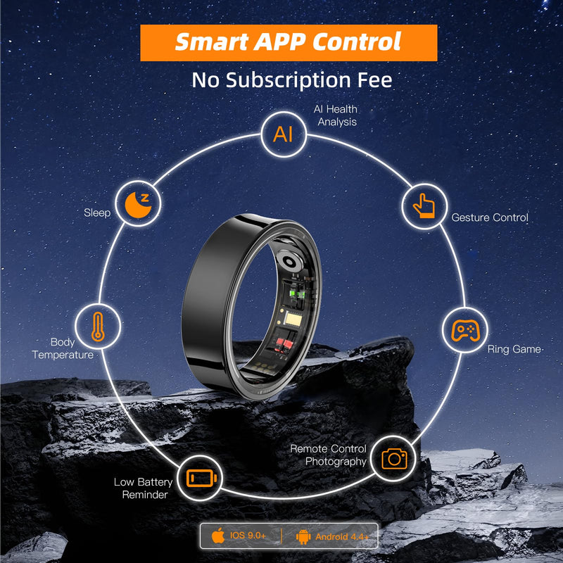 Smart Ring for Women Men, Gold, #11 | Fitness Tracker with Body Temperature & Blood Oxygen, Sleep Monitor & Heart Rate & Calories, No Subscription Fee