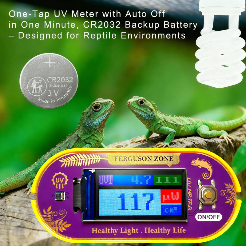 [AUSTRALIA] - Reptile UVB UVA Light Meter for Bearded Dragon Tank Accessories, Portable Light Meter & Radiation Detector for Reptiles, Test Light and Sunlight Wavelength Meter with CR2032 Battery Light Yellow 