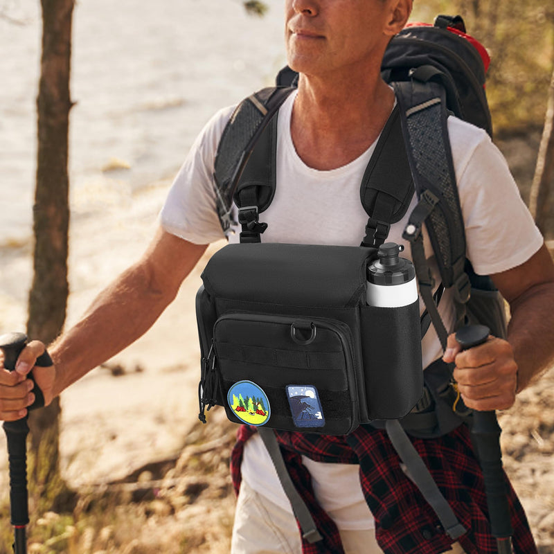 CURMIO Binocular Harness Chest Pack, Binos Case with Adjustable Strap for Bird Watching, Hiking and Shooting, Black(Bag Only)