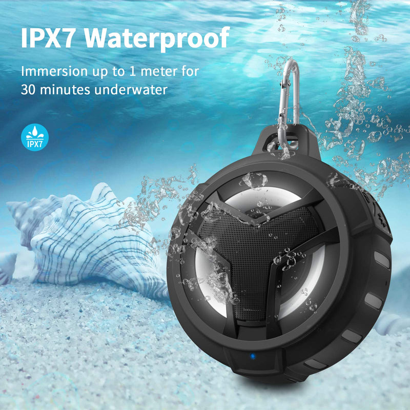 [AUSTRALIA] - EBODA Bluetooth Shower Speaker, Portable Bluetooth Speakers, IP67 Waterproof Wireless Speaker with LED Light, Floating, 2000mAh, True Wireless Stereo for Kayak, Beach, Gifts for unisex -Black Black 