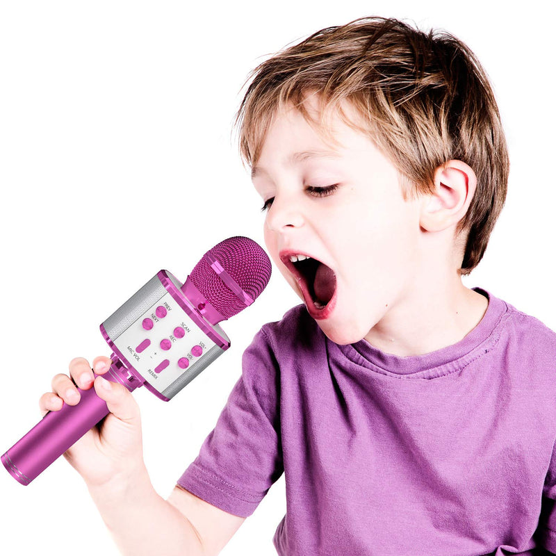 OVELLIC 2 Pack Karaoke Microphone for kids, Wireless Bluetooth Karaoke Microphone for Singing, Portable Handheld Mic Speaker Machine, Great Gifts Toys for Girls Boys Adult All Age (Purple & Glod)