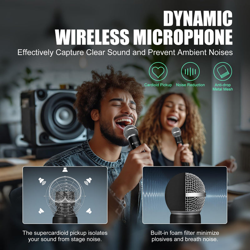 [AUSTRALIA] - Wireless Microphones - Dual Rechargeable Handheld Mics with Receiver - 240ft Range - Karaoke Microphone for Singing, Speaking, Meeting and Events Silver 