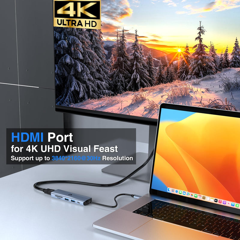 6 in 1 USB C HUB, Oditton Hub Port with 4K HDMI, 100W Rapid Charging, 3 x USB 3.0, SD/TF, Compatible for USB C Laptops Dell XPS/HP/Surface and Other Type C Devices