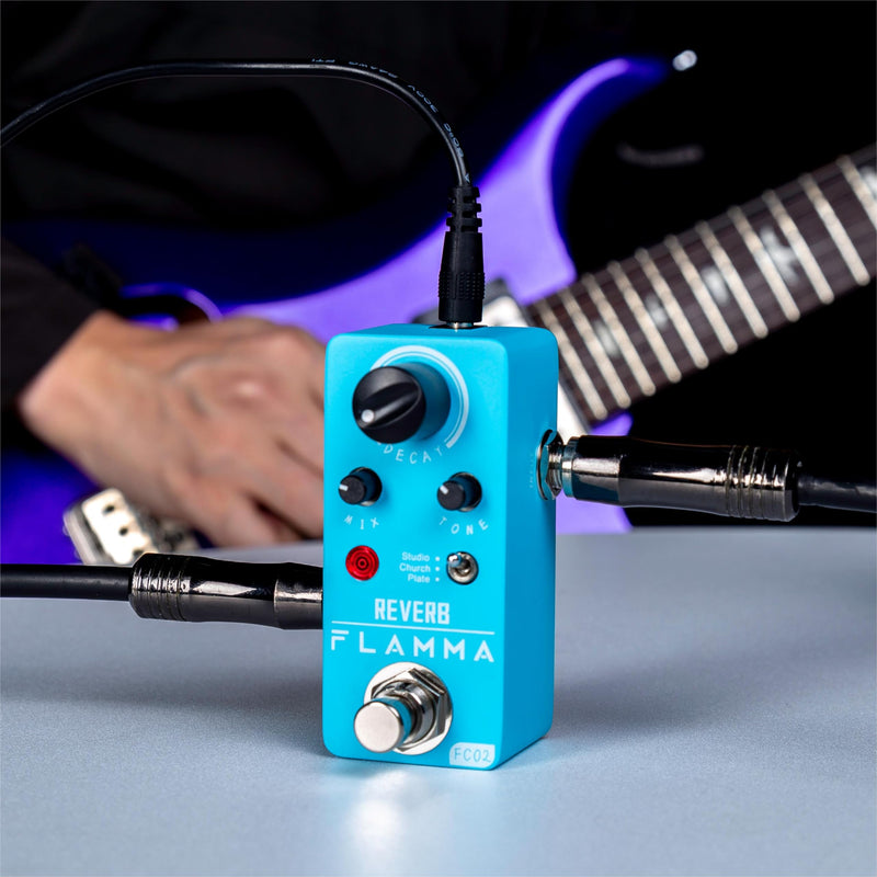 FLAMMA FC02 Mini Reverb Pedal Digital Guitar Pedal with 3 Reverb Effects Church Plate Studio True Bypass FC02 Reverb
