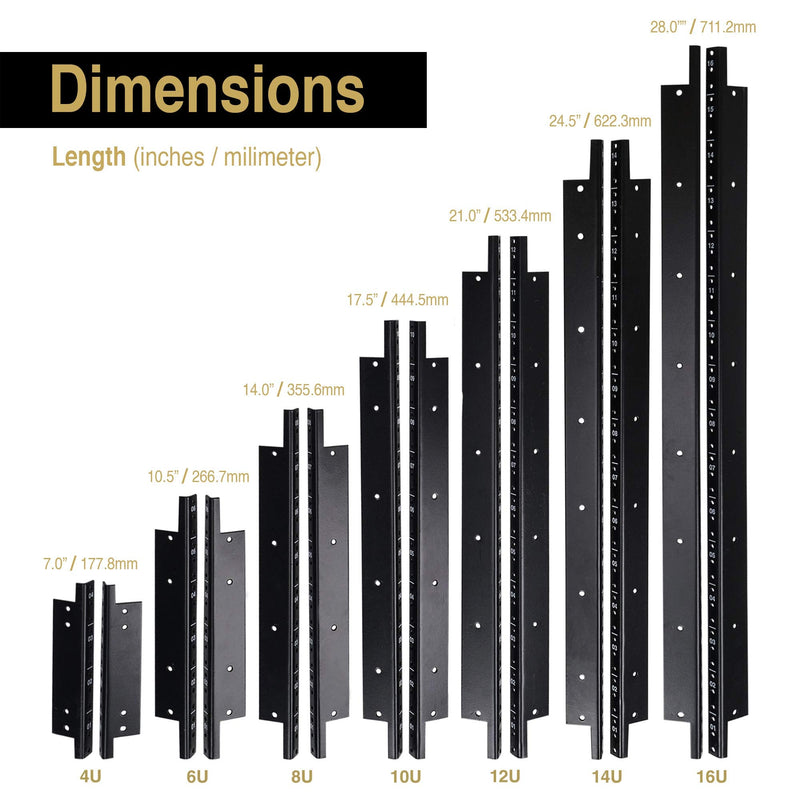 Sound Town 2-pack 8U Steel Rack Rails, with Black Powder Coated Finish and Screws (ST-RR-08U)