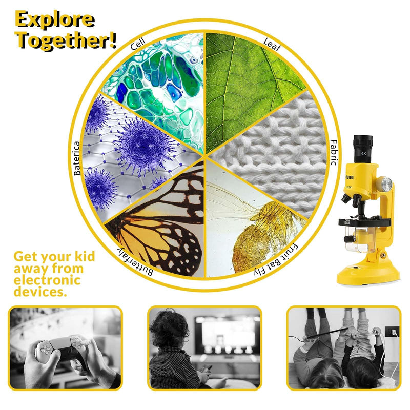 [AUSTRALIA] - Little World Microscope for Kids, 100x 400x and 1200x Science Kits for Kids Age 5-7 Age 8-12, Microscope Beginner Kit with LED, Learning Resources Toys, Science Experiment STEM Kits for Boys Girls 