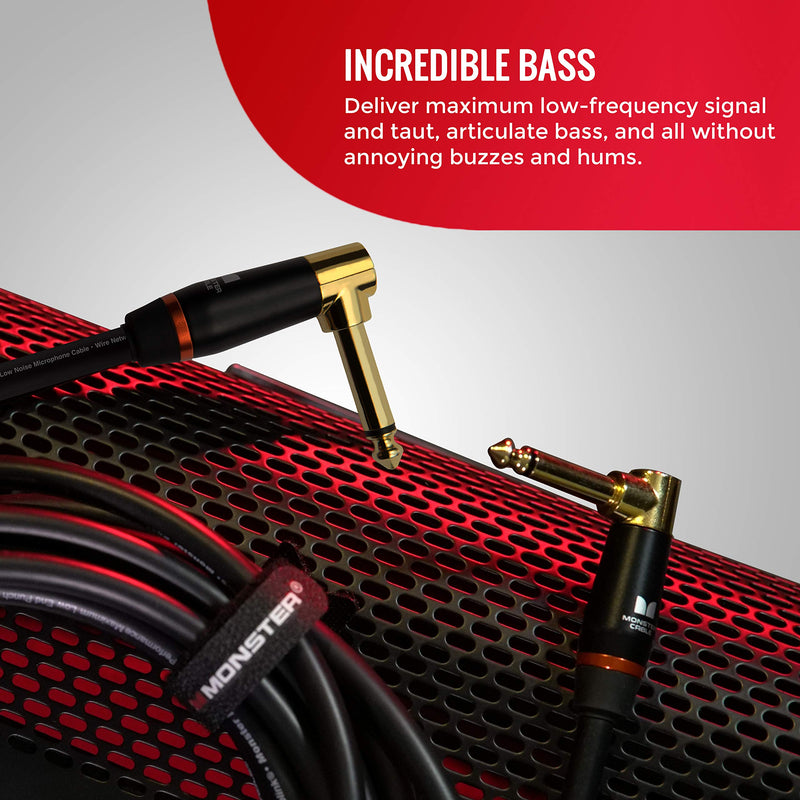 Monster Prolink Bass Guitar Cable - 8 inches Right Angle to Right Angle, 95% Copper Braided Shield 8 in