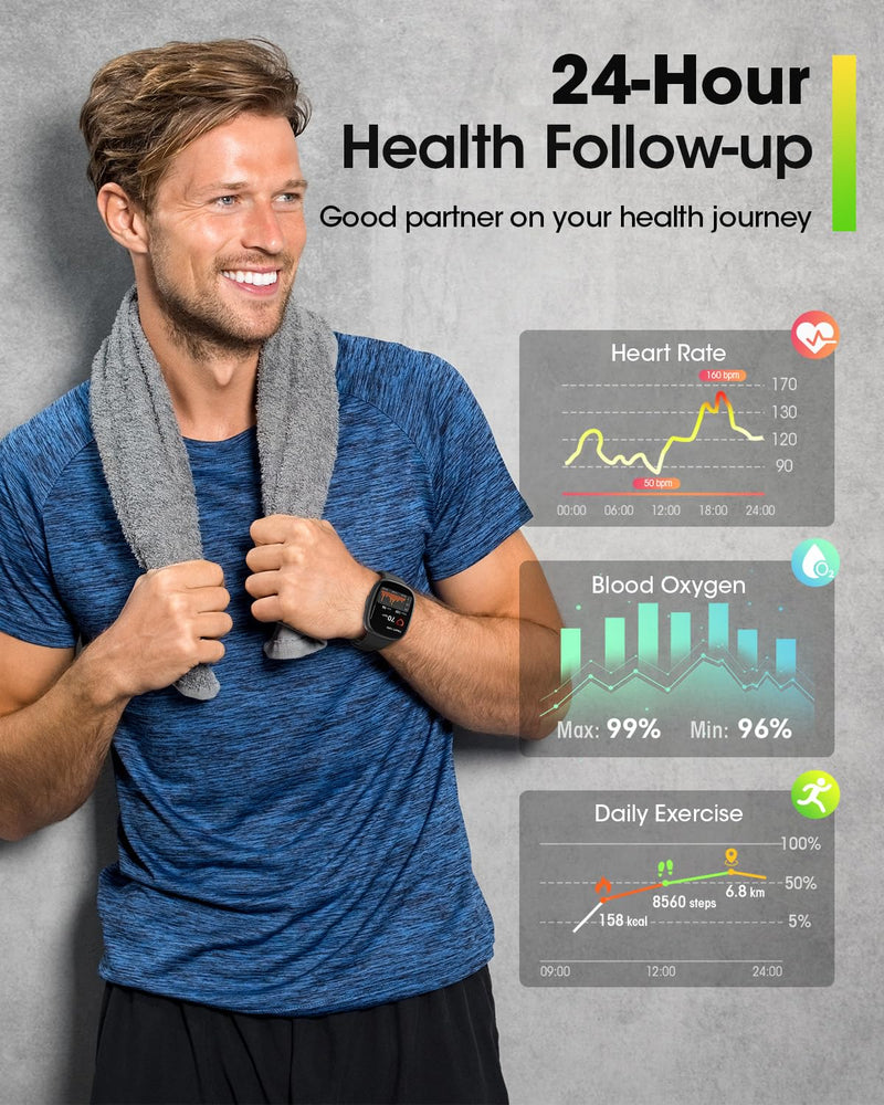 Smart Watches for Men Women Fitness: Fitness Tracker with Blutooth Call 24/7 Heart Rate SpO2 Sleep Monitor 5ATM Waterproof 120+ Sport Mode Activity Trackers Compatible iPhone Android Phones (3 Bands) Black