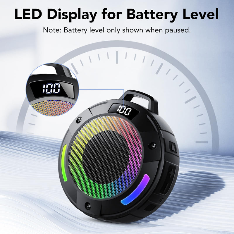 [AUSTRALIA] - Bluetooth Speaker, 2025 Portable Wireless Shower Speaker, Digital Display Portable Speaker with Detachable hook ,IPX7 Waterproof with LED Light, HD Sound & Bass for Bathroom, Pool, Beach & Outdoor 