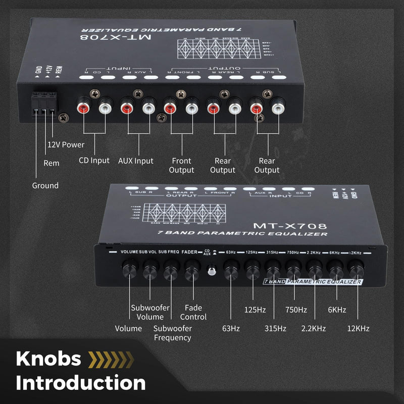 7-Band Car Audio Equalizer, Car Audio Graphic Equalizer, Car Equalizer with Front Rear and Subwoofer Outputs, Adjustable 7 Bands EQ Car Amplifier, 7.3 x 4.3 x1.2 Inch
