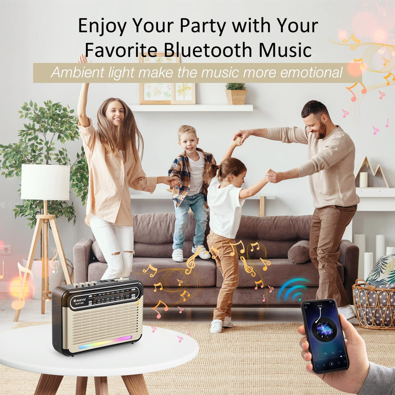 [AUSTRALIA] - G Keni Portable Solar Radio AM FM SW with Rechargeable Battery Operated, Shortwave Bluetooth Radio Strong Reception, USB/TF Card Input, Solar Panel, Big Speaker with Ambient Light (Golden&Black) Golden&Black 