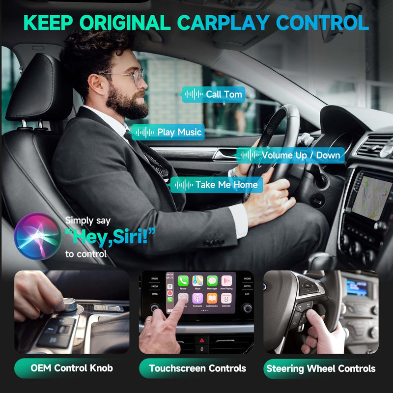 Wireless CarPlay Adapter for iPhone, Apple CarPlay Wireless Adapter 2024, Plug & Play Conversion from Wired to Wireless Bluetooth CarPlay, No Latency for iOS 10+ and Cars from 2016, USB Tpye A USB Type A