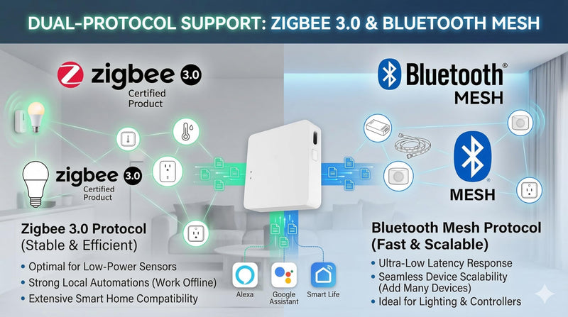 Smart Multi-Mode Gateway, Zigbee 3.0 & Bluetooth Mesh Hub, Tuya Smart Life App Control, Compatible with Alexa & Google Home, 2.4GHz Wireless Bridge (White)