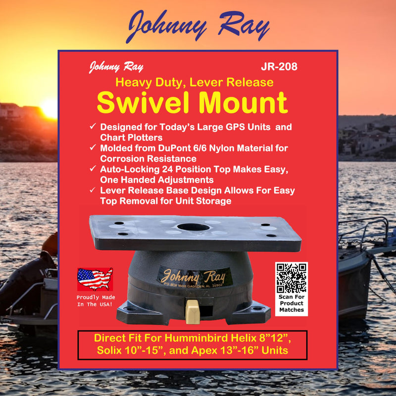 Johnny Ray JR-208 Fish Finder Mount and Depth Finder Mount | Heavy Duty Marine Electronics & Sonar Bracket for Boats, 360° Rotating Quick Release Swivel Base