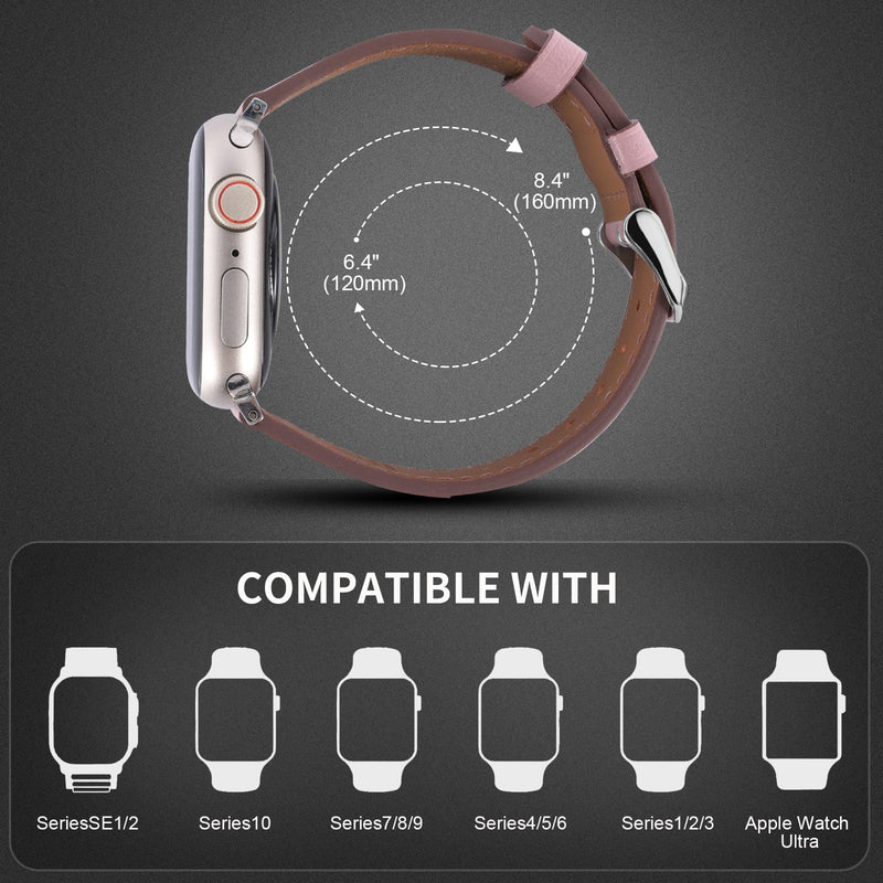 2 Pack Leather Bands(Deeppink,Pink) Compatible with Apple Watch Band 40/38/41/42/44/45/46/49mm, Soft Leather Watch Replacement Band for Watch Series Ultra SE 10 9 8 7 6 5 4 3 2 1 for Women Men