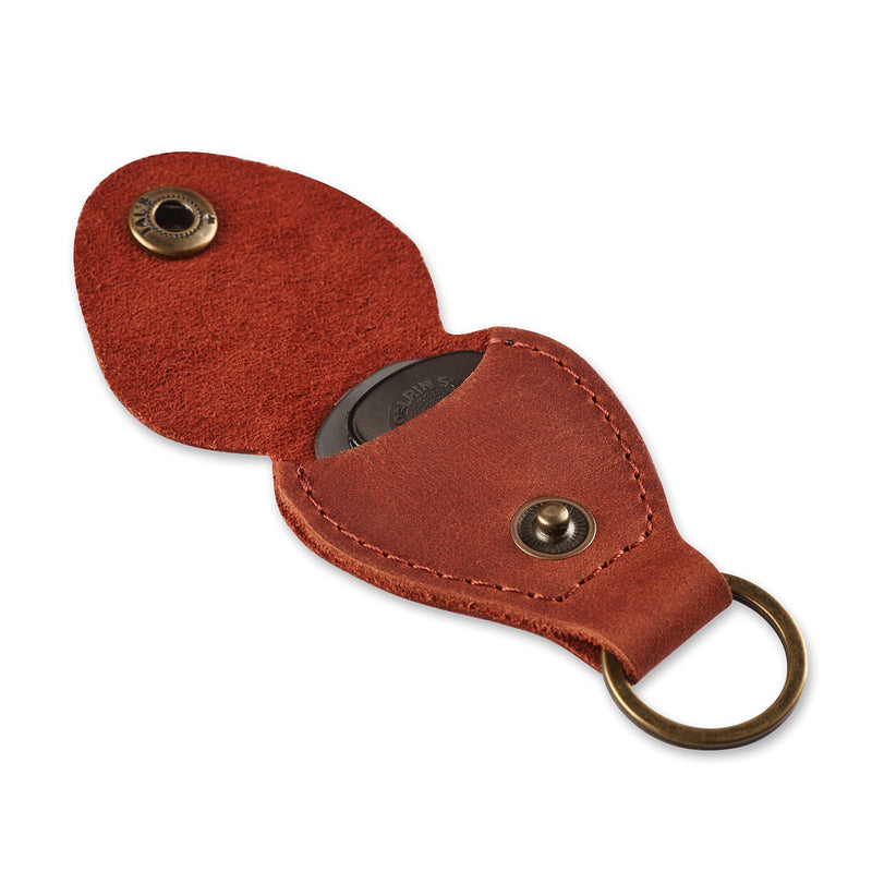 Leather Guitar Pick Holder Keychain, Guitar Pick Holder Case Bag, Plectrum Key Fob Cases Bag, Gift for Guitar Players (Cognac) Cognac