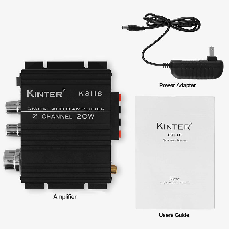 Kinter K3118 Texas Instruments TI Digital Hi-Fi Audio Mini Class D Home Auto DIY Arcade Stereo Amplifier with 12V 3A Power Supply Black