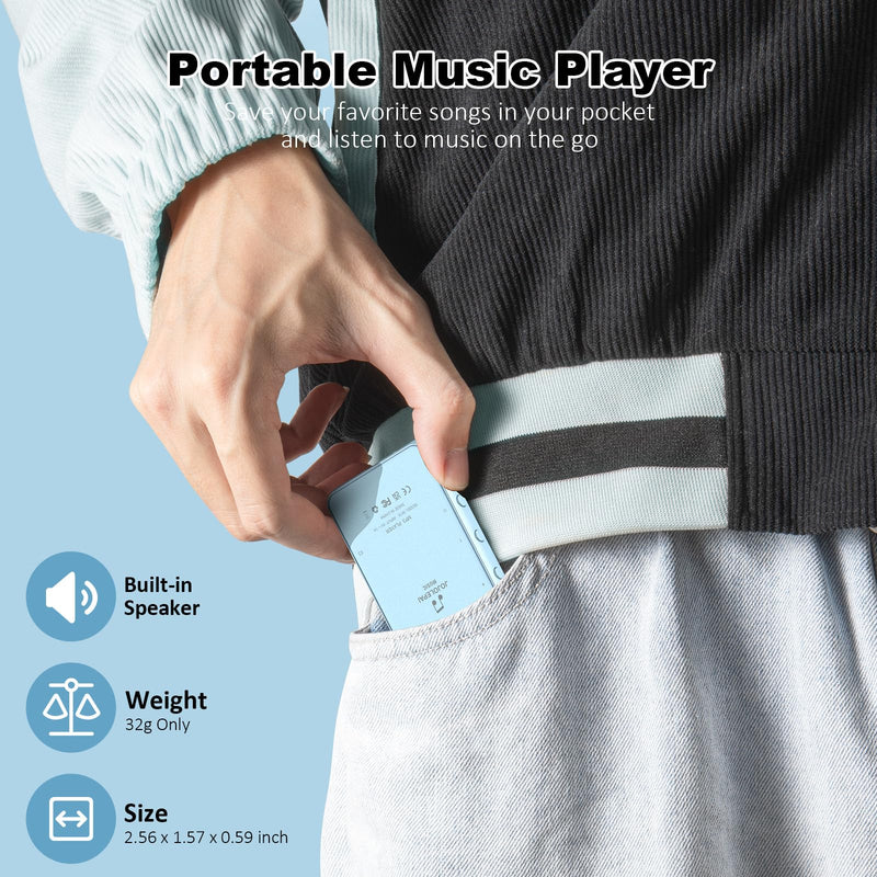 [AUSTRALIA] - Light Blue MP3 Player with Bluetooth 5.3, 32GB Touchscreen Portable Music Player,Built-in Speaker,FM Radio,Voice Recorder,HiFi Sound,Expandable to 128GB – Perfect for Running,Travel,Study & Relaxation Blue-32GB 