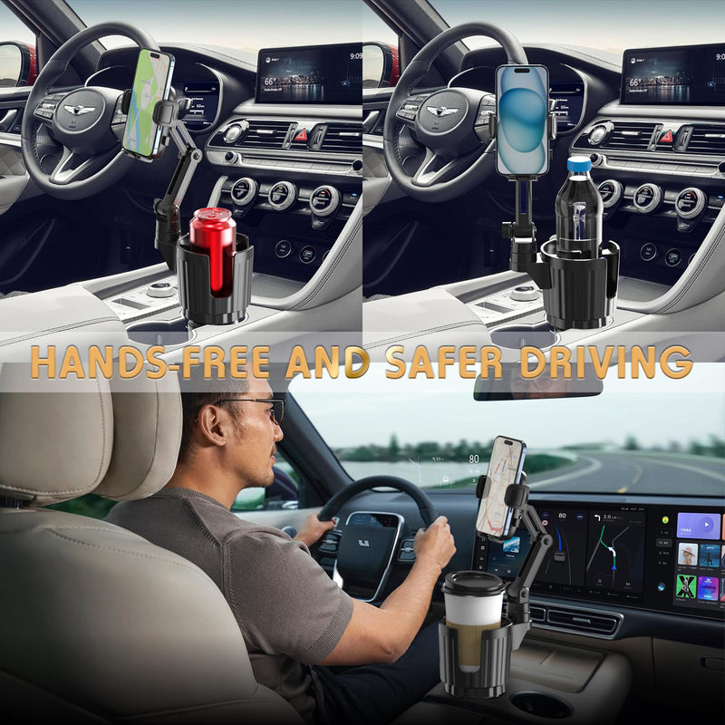 Phone Holders for Your Car, 2 in 1 Universal Stable Cup Car Phone Holder | Adjustable Base with Phone Mount, Hand Free, Long Arm, Non-Slip, 360°Rotation Cup Holder Phone Mount for All Smartphones Black