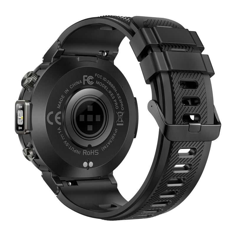 Military Smart Watches for Men Built-in GPS LED Flashlight Smartwatch | Rugged Tactical Smart Watch 3ATM Waterproof Compass Calls 530mAh Battery Fitness Tracker with HR/Sleep Monitor iOS Android KE3P Black