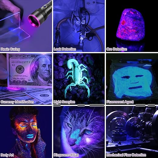 [AUSTRALIA] - 365nm UV Flashlight Rechargeable Black Light Powerful Ultraviolet LED for Curing UV Glue Detecting Minerals Diamond Scorpions and Leak Detector Style A 