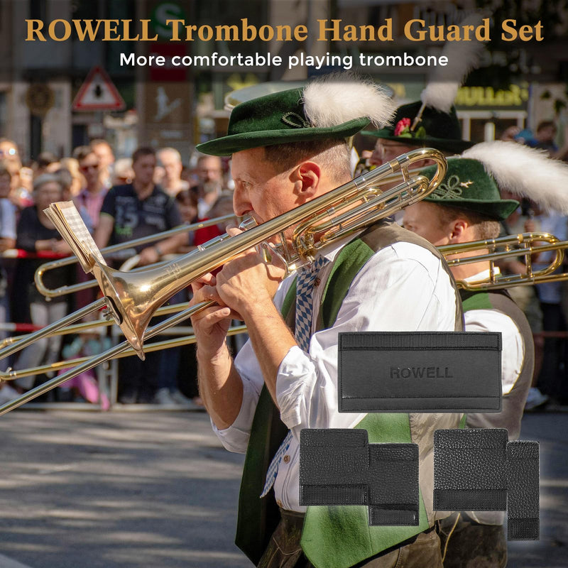 ROWELL Trombone Guard Set Trombone Leather Hand Guard and Neck Guard 6.85 inch Trombone Neck Guard Pad,2 Pcs Trombone Finger Guard for Alto Trombone Thickened Non-slip Trombone Guard Set for Beginner